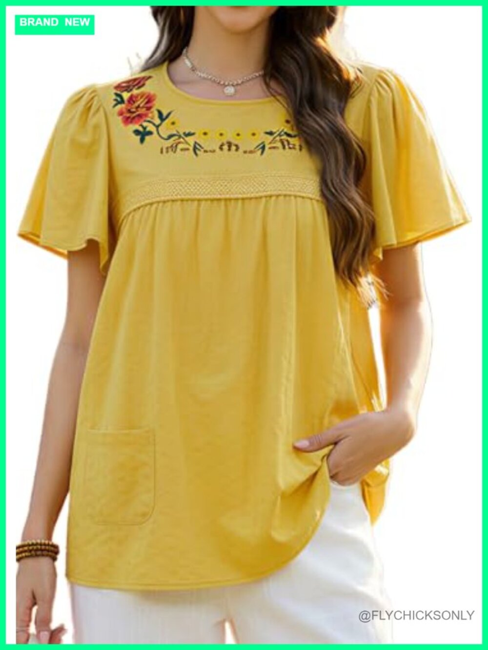 Cotton Floral Embroidered Short Sleeve Blouse Boho Crewneck Top